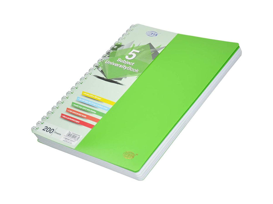 University Book, 5 Subject, A4, PP Neon Hard Cover, 200/Sheets, Parrot - FSUB5SPPPA - Altimus