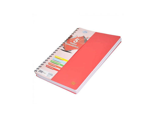 University Book, 5 Subject, A4, PP Neon Hard Cover, 200/Sheets, Red - FSUB5SPPRE - Altimus