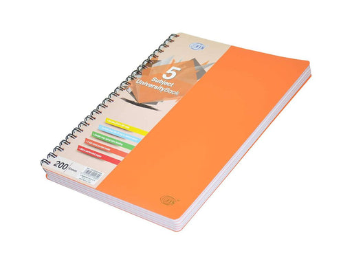 University Book, 5 Subject, A4, PP Neon Hard Cover, 200/Sheets, Saffron - FSUB5SPPSA - Altimus