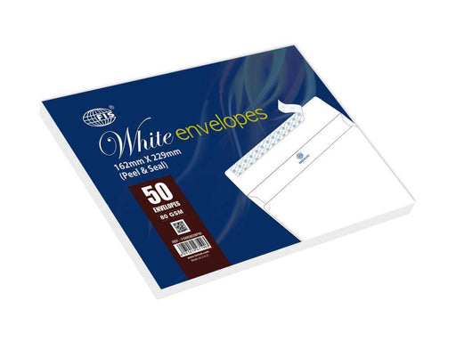 White Envelope Peel & Seal Envelope, 162 x 229mm, 80gsm, (Pack of 50) - Altimus