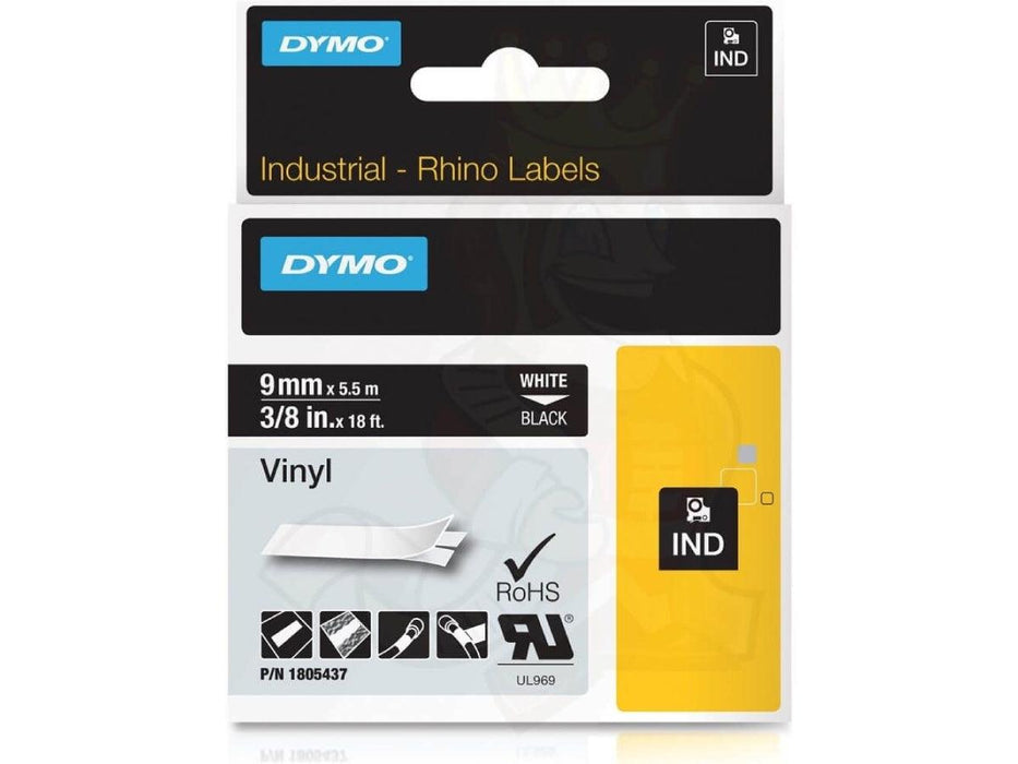 Dymo Rhino Black Vinyl Tape - 9mm, White Text (1805437) - Altimus