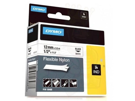 Dymo Rhino White Flexibe Nylon Tape - 12mm, Black Text (18488-18758) - Altimus