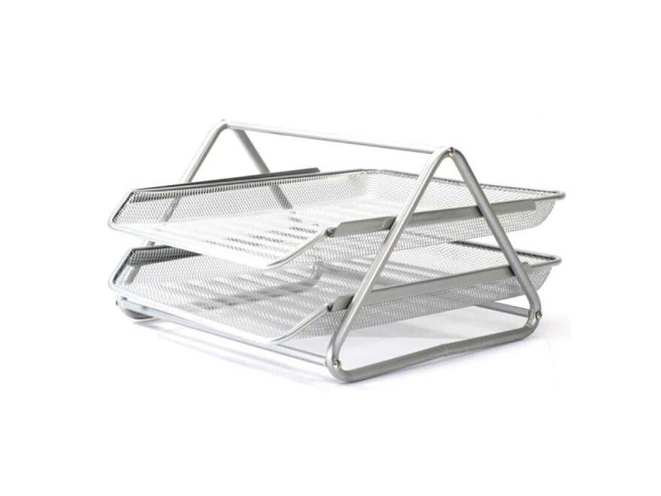 Deluxe Metal Mesh 2 Tier Document Tray Silver