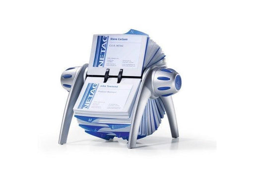 Durable Visifix 2417-01 Flip Rotary Business CardHolder, 400 Cards Capacity, Silver-Blue - Altimus