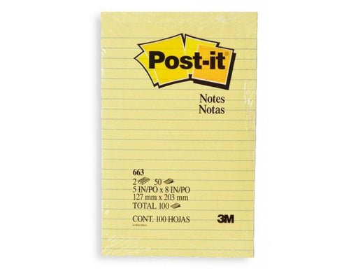 3M 663 Post it Notes - Ruled, 5" x 8", Yellow, 50 Sheets (2Pads/Pack) - Altimus