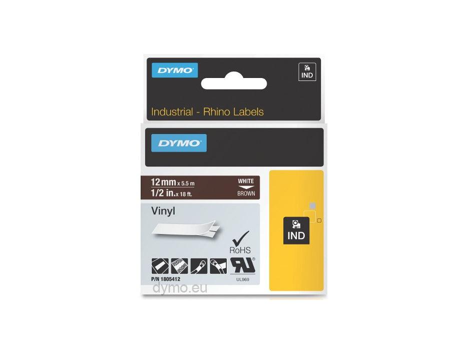 Dymo Rhino 1805412 Vinyl 12mm White on Brown Tape - Altimus