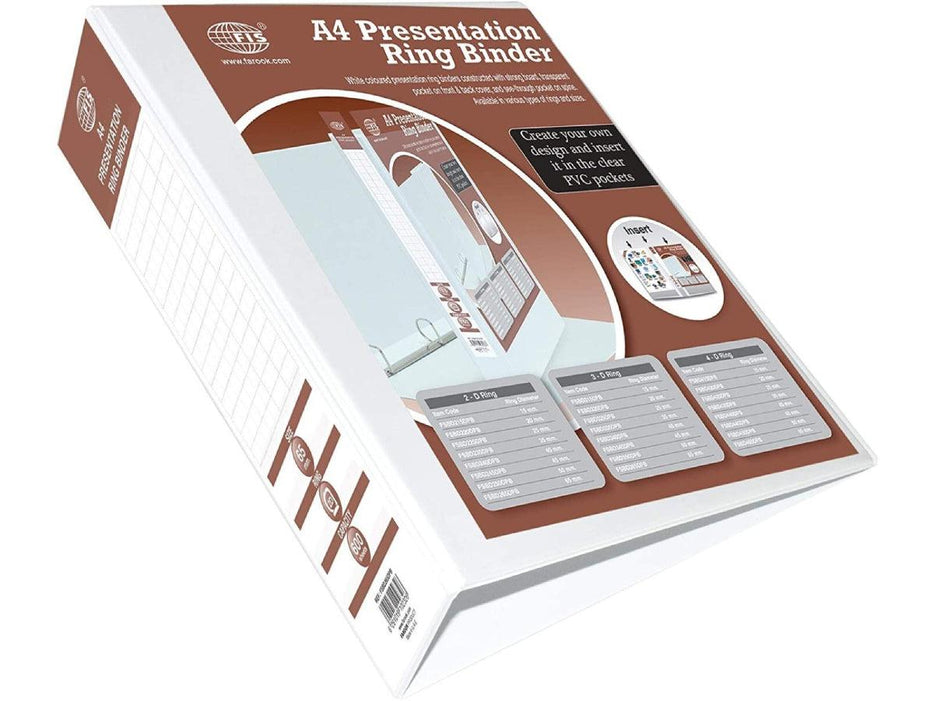 Presentation Binder 2D Ring, A4, 65mm Ring Size, 3.75" Spine, White (FSBD265DPB) - Altimus