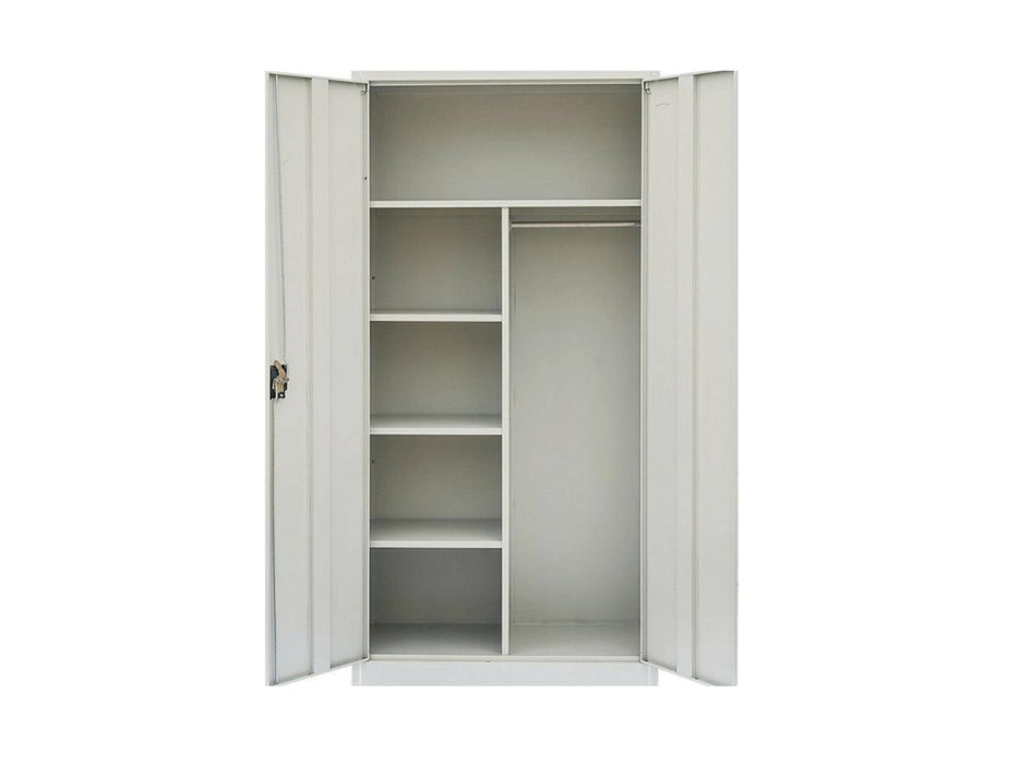 Rexel Full Height Domestic Cupboard Swing Door Shelves With Hanging Rod, RXL110SW (Grey) - Altimus