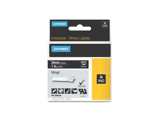 Dymo Rhino 1805432 Vinyl 24mm White on Black Tape - Altimus