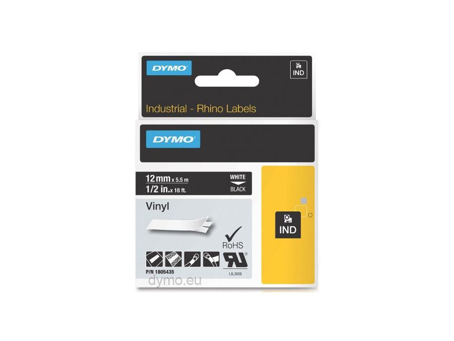 Dymo Rhino 1805435 Vinyl 12mm White on Black Tape - Altimus