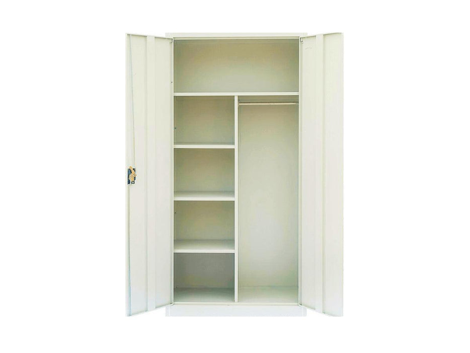 Rexel Full Height Domestic Cupboard Swing Door Shelves With Hanging Rod, RXL110SW (Off White) - Altimus