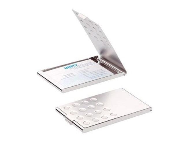 Durable Aluminum Business Card Box Chrome, Metallic Silver