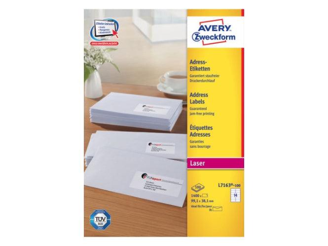 Avery L7163-100 Permanent Labels, Laser, 99.1x 38.1mm 14labels/Sheets, 100Sheets/Pack - Altimus