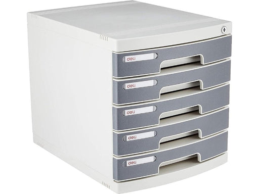 DELI E8855, 5 Drawer Plastic Cabinet with Lock - Grey - Altimus