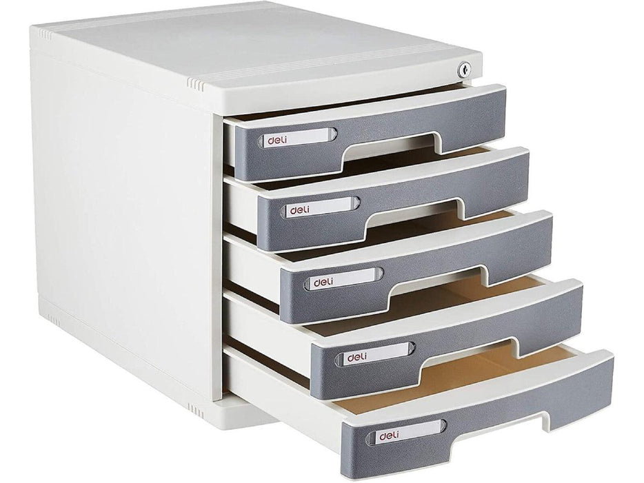 DELI E8855, 5 Drawer Plastic Cabinet with Lock - Grey - Altimus
