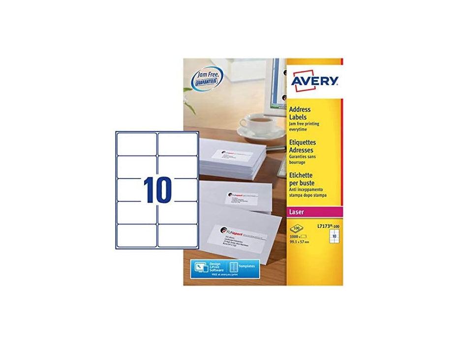 Avery L7173-100 Address Labels for Laser Printers, 99.1 x 57.0 mm, 10 Labels Per A4 Sheet, 100 Sheets - Altimus
