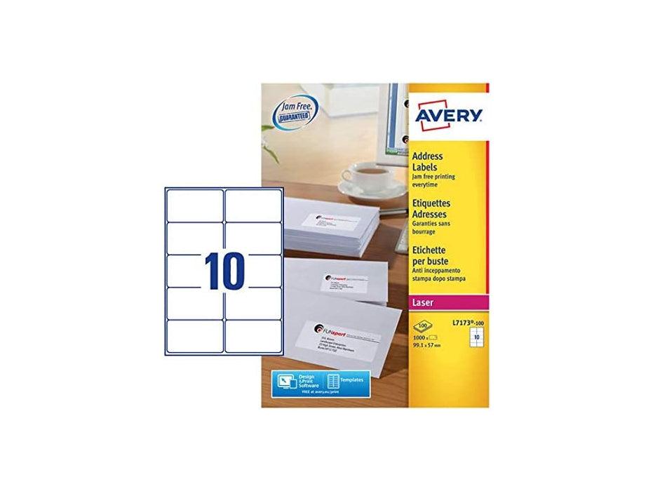 Avery L7173-100 Address Labels for Laser Printers, 99.1 x 57.0 mm, 10 Labels Per A4 Sheet, 100 Sheets - Altimus