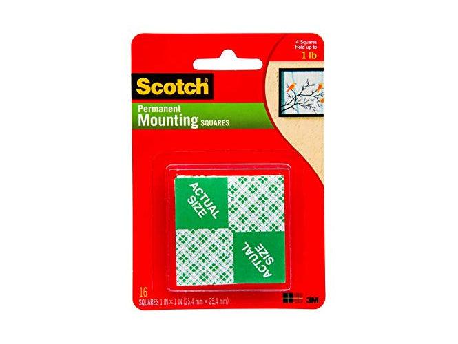 3M Scotch Mounting Squares, 1" x 1", 16/pack
