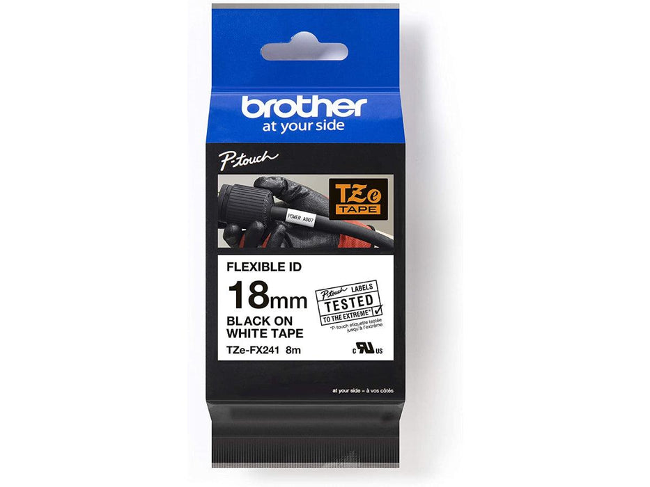 Brother TZe-FX241 Laminated Flexible Tape Black on White 18mm x 8mm - Altimus