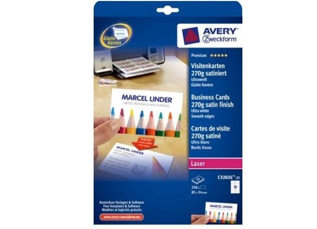 Avery Business Cards for Laser, Double Sided Satin, 54 x 85 mm, 270gsm, 100labels-pack