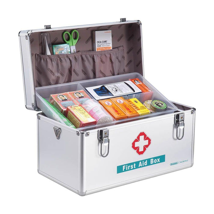 Glosen Portable Household First Aid Box Aluminum 355X202x220 silver (B0-16-2) - Altimus