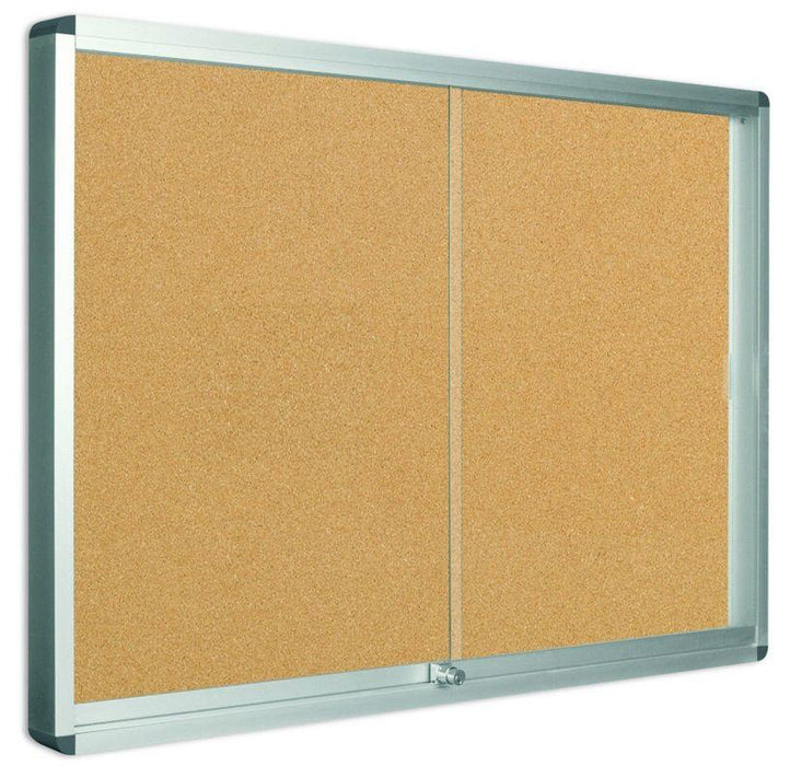 Bi-Office Lockable Cork Notice Board, 706 x 967 mm, Sliding Doors