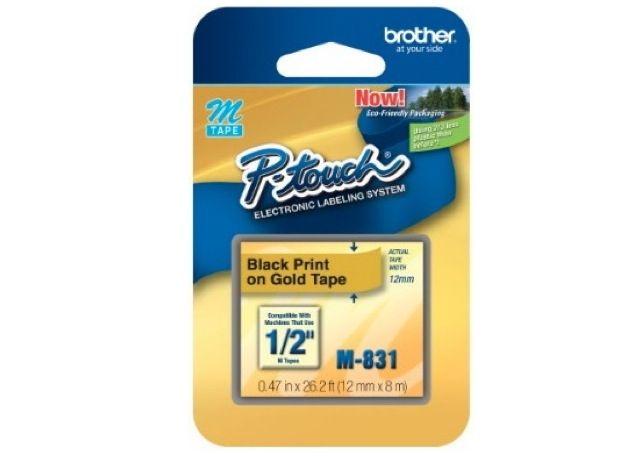 Brother P-touch 12mm MK-831 Tape, Black on Gold
