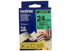 Brother P-touch 24mm TZ-751 Laminated Tape, 8 m, Black on Green