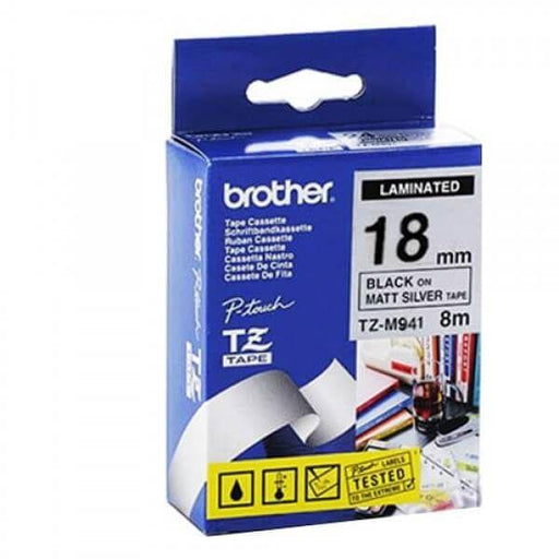 Brother P-touch 18mm TZ-M941 Laminated Tape 8m Black on Matt Silver - Altimus