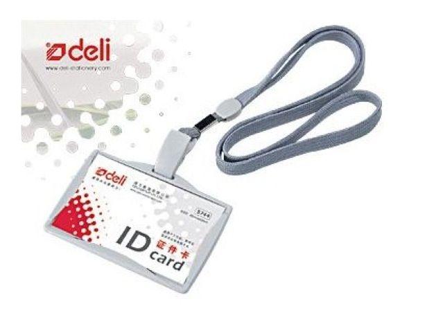 Deli PVC ID Pass with Lanyard Grey