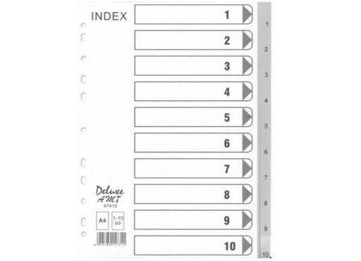 Deluxe Divider Plastic PVC Grey A4 with numbers 1-10 - Altimus