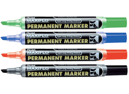 Pentel NLF60 Maxiflo Chisel Tip Permanent Marker, Assorted (Pack of 4) - Altimus