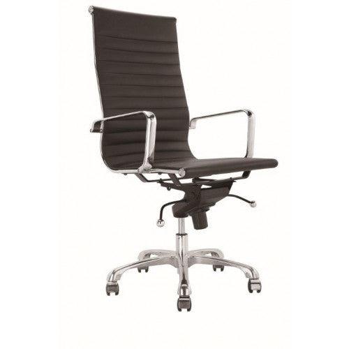 Paris High Back Chair with Chrome Arms & Chrome Base, PU Black - Altimus