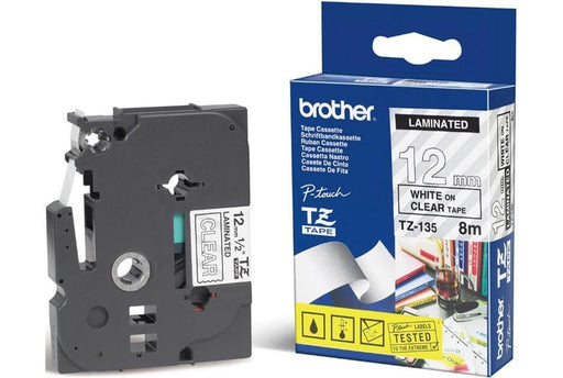 Brother P-touch 12mm TZ-135 Laminated Tape 8m White on Clear - Altimus