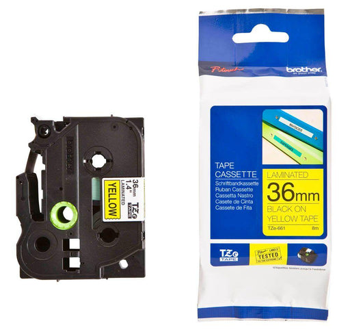 Brother P-touch 36mm TZ-661 Laminated Tape, 8 m, Black on Yellow - Altimus