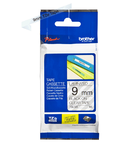 Brother P-touch 9mm TZ-121 Laminated Tape, 8 m, Black on Clear - Altimus