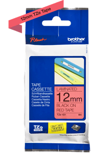 Brother P-touch 12mm TZ-431 Laminated Tape, 8 m, Black on Red - Altimus