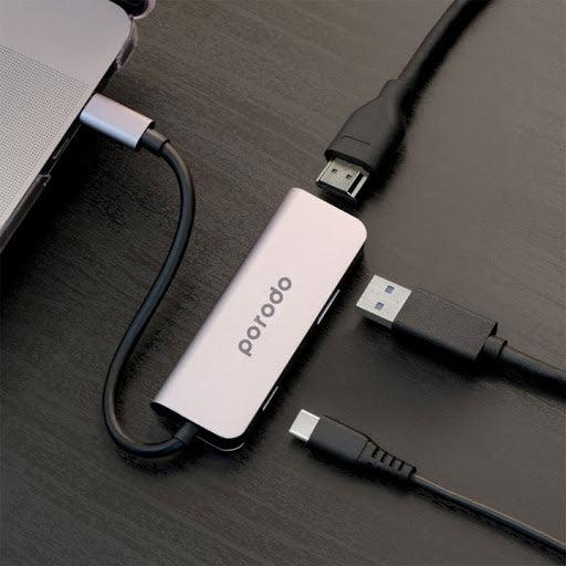 Porodo 3 in 1 Aluminum USB-C Hub ( PD-4K31C-GY ) - Altimus