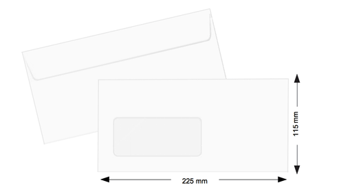 Hispapel White Envelope with Left Window 115 x 225mm, 90gsm 500pcs-box - Altimus